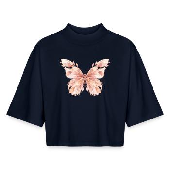 Pastel Wings Butterfly Pattern - Boxy Women's Recycled 1/2 Sleeved T-Shirt by Stanley/Stella - navy - Front - AI Model Female 172 light (172cm)