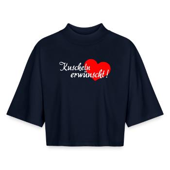 Kuscheln erwünscht - Weiß Rot - Boxy Frauen Recyceltes 1/2 Sleeved T-Shirt by Stanley/Stella - Navy - Vorne - AI Model Female 172 light (172cm)