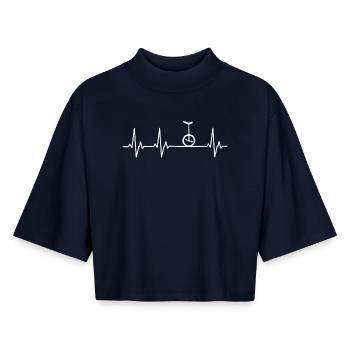 Unicycle | Unicycling Freestyle - Boxy Women's Recycled 1/2 Sleeved T-Shirt by Stanley/Stella - navy - Front - AI Model Female 172 light (172cm)