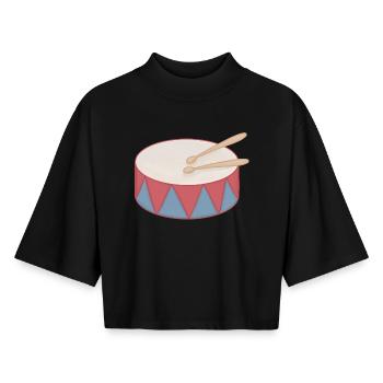 Cartoon Drum with Triangle Decor - Boxy Women's Recycled 1/2 Sleeved T-Shirt by Stanley/Stella - black - Front - AI Model Female 172 light (172cm)