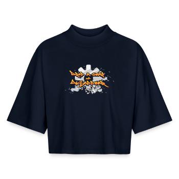 Dicton de motard - T-shirt femme coupe boxy recyclé manches mi-longues Stanley/Stella - marine - Devant - AI Model Female 172 light (172cm)