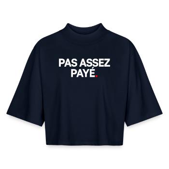 Pas assez payé - T-shirt femme coupe boxy recyclé manches mi-longues Stanley/Stella - marine - Devant - AI Model Female 172 light (172cm)
