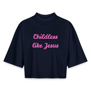 Kinderlos wie Jesus - Boxy Frauen Recyceltes 1/2 Sleeved T-Shirt by Stanley/Stella - Navy - Vorne - AI Model Female 172 light (172cm)