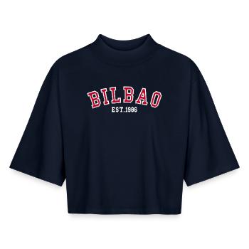 Bilbao Fondée en 1986 - T-shirt femme coupe boxy recyclé manches mi-longues Stanley/Stella - marine - Devant - AI Model Female 172 light (172cm)