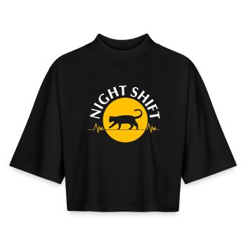 Night shift - Boxy Women's Recycled 1/2 Sleeved T-Shirt by Stanley/Stella - black - Front - AI Model Female 172 light (172cm)