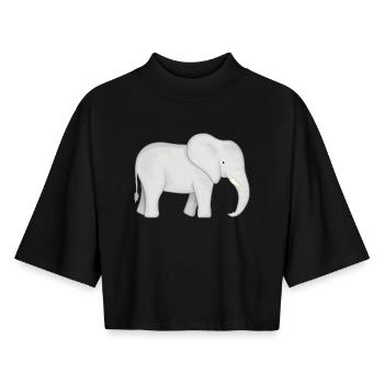 Dessin de l’éléphant blanc - T-shirt femme coupe boxy recyclé manches mi-longues Stanley/Stella - noir - Devant - AI Model Female 172 light (172cm)