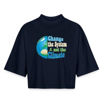 Change the system, not the climate - Boxy Frauen Recyceltes 1/2 Sleeved T-Shirt by Stanley/Stella - Navy - Vorne - AI Model Female 172 light (172cm)