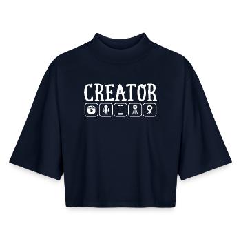 Créateur de contenu, vlogeur streamer en ligne, influenceur - T-shirt femme coupe boxy recyclé manches mi-longues Stanley/Stella - marine - Devant - AI Model Female 172 light (172cm)