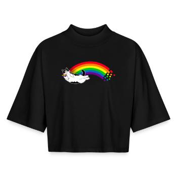 Rainbow Cat - Boxy Women's Recycled 1/2 Sleeved T-Shirt by Stanley/Stella - black - Front - AI Model Female 172 light (172cm)