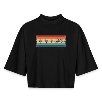 Rétro Cyclisme Heartbeat Vélo Cycliste VTT  - T-shirt femme coupe boxy recyclé manches mi-longues Stanley/Stella - noir - Devant - AI Model Female 172 light (172cm)