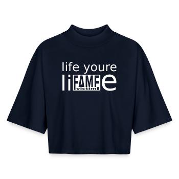 Fame Victim Shirt – Live Your Lie Statement - Boxy Women's Recycled 1/2 Sleeved T-Shirt by Stanley/Stella - navy - Front - AI Model Female 172 light (172cm)