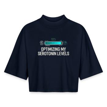 Serotonin Optimizing - Boxy Women's Recycled 1/2 Sleeved T-Shirt by Stanley/Stella - navy - Front - AI Model Female 172 light (172cm)