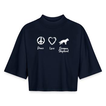 Peace Love German Shepherd - Boxy Frauen Recyceltes 1/2 Sleeved T-Shirt by Stanley/Stella - Navy - Vorne - AI Model Female 172 light (172cm)