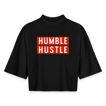 Humble Hustle Entrepreneur Homme d’affaires Businesswo - T-shirt femme coupe boxy recyclé manches mi-longues Stanley/Stella - noir - Devant - AI Model Female 172 light (172cm)
