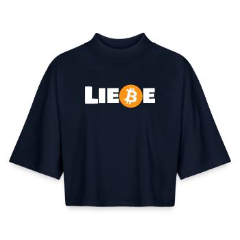 Liebe_Bitcoin - Boxy Women's Recycled 1/2 Sleeved T-Shirt by Stanley/Stella - navy - Front - AI Model Female 172 light (172cm)