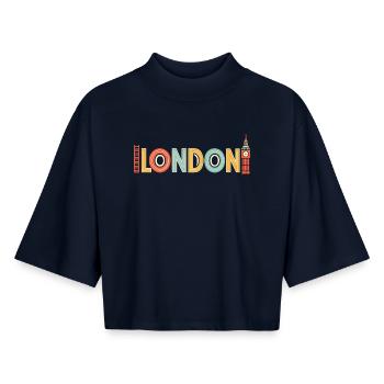 Mehrfarbiges Retro-London - Boxy Frauen Recyceltes 1/2 Sleeved T-Shirt by Stanley/Stella - Navy - Vorne - AI Model Female 172 light (172cm)