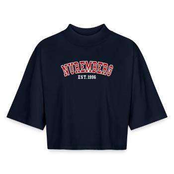 Nürnberg gegründet 1996 - Boxy Frauen Recyceltes 1/2 Sleeved T-Shirt by Stanley/Stella - Navy - Vorne - AI Model Female 172 light (172cm)