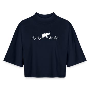 Elefant EKG Herzschlag - Boxy Frauen Recyceltes 1/2 Sleeved T-Shirt by Stanley/Stella - Navy - Vorne - AI Model Female 172 light (172cm)