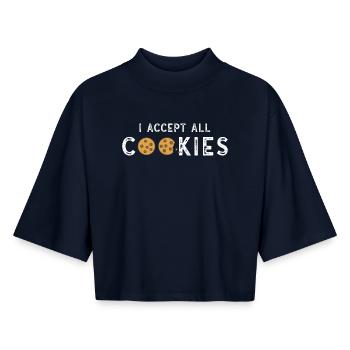 I accept all cookies - T-shirt femme coupe boxy recyclé manches mi-longues Stanley/Stella - marine - Devant - AI Model Female 172 light (172cm)