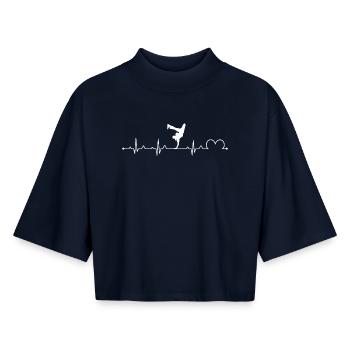 Breakdance Herzschlag EKG Street Hip Hop Tänzer - Boxy Frauen Recyceltes 1/2 Sleeved T-Shirt by Stanley/Stella - Navy - Vorne - AI Model Female 172 light (172cm)