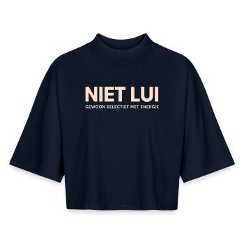 Not lazy. Just selective with energy. - Boxy Women's Recycled 1/2 Sleeved T-Shirt by Stanley/Stella - navy - Front - AI Model Female 172 light (172cm)