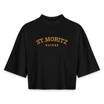 St. Moritz - Suisse - Switzerland - Swiss - Boxy Women's Recycled 1/2 Sleeved T-Shirt by Stanley/Stella - black - Front - AI Model Female 172 light (172cm)