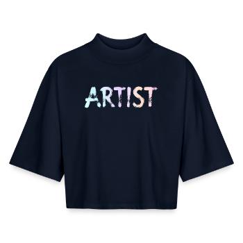 Artiste - T-shirt femme coupe boxy recyclé manches mi-longues Stanley/Stella - marine - Devant - AI Model Female 172 light (172cm)