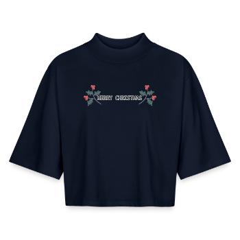 Joyeux Noël - T-shirt femme coupe boxy recyclé manches mi-longues Stanley/Stella - marine - Devant - AI Model Female 172 light (172cm)
