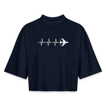 Pilote d’avion Battement de cœur Aviateur - T-shirt femme coupe boxy recyclé manches mi-longues Stanley/Stella - marine - Devant - AI Model Female 172 light (172cm)