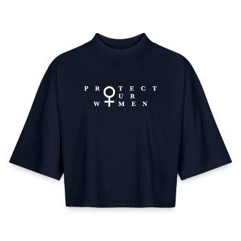 Protect Our Women - Boxy Frauen Recyceltes 1/2 Sleeved T-Shirt by Stanley/Stella - Navy - Vorne - AI Model Female 172 light (172cm)