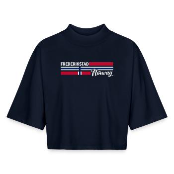 Fredrikstad - Norway Flag - Norge - Norwegen - Boxy Frauen Recyceltes 1/2 Sleeved T-Shirt by Stanley/Stella - Navy - Vorne - AI Model Female 172 light (172cm)