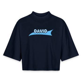 Prénom David - T-shirt femme coupe boxy recyclé manches mi-longues Stanley/Stella - marine - Devant - AI Model Female 172 light (172cm)