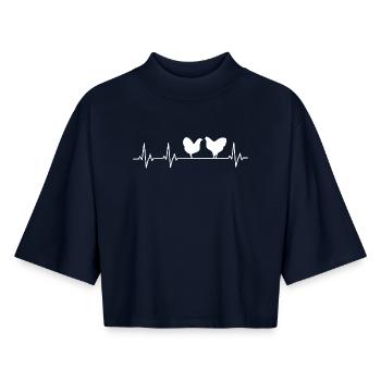 Fans de poulet - Coq - Coq - Poussins - Wyandotten - T-shirt femme coupe boxy recyclé manches mi-longues Stanley/Stella - marine - Devant - AI Model Female 172 light (172cm)