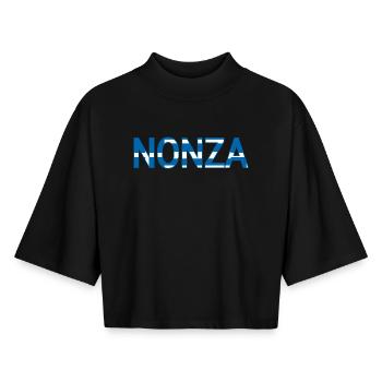 Nonza Grèce Texte - T-shirt femme coupe boxy recyclé manches mi-longues Stanley/Stella - noir - Devant - AI Model Female 172 light (172cm)