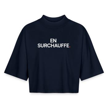 En surchauffe humour fatigue travail - T-shirt femme coupe boxy recyclé manches mi-longues Stanley/Stella - marine - Devant - AI Model Female 172 light (172cm)