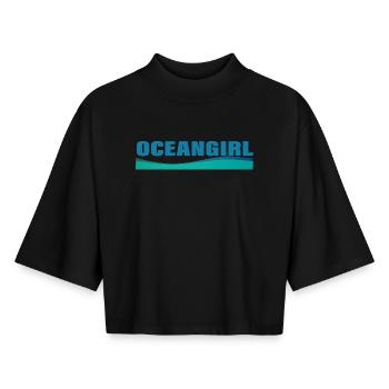 FILLE DE L’OCÉAN - T-shirt femme coupe boxy recyclé manches mi-longues Stanley/Stella - noir - Devant - AI Model Female 172 light (172cm)