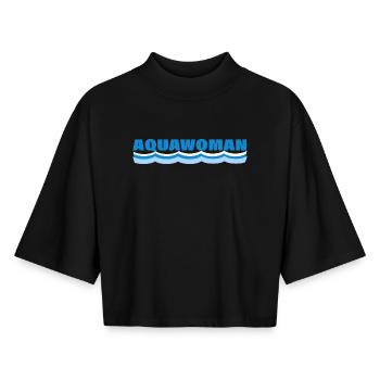 AQUAWOMAN - T-shirt femme coupe boxy recyclé manches mi-longues Stanley/Stella - noir - Devant - AI Model Female 172 light (172cm)