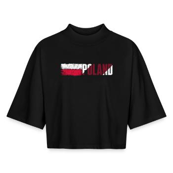 Drapeau de la Pologne Typographie audacieuse - T-shirt femme coupe boxy recyclé manches mi-longues Stanley/Stella - noir - Devant - AI Model Female 172 light (172cm)