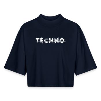 Techno design glitch, for DJ EDM Techno House - Boxy Women's Recycled 1/2 Sleeved T-Shirt by Stanley/Stella - navy - Front - AI Model Female 172 light (172cm)