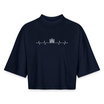 Heartbeat Skyline Silhouette - T-shirt femme coupe boxy recyclé manches mi-longues Stanley/Stella - marine - Devant - AI Model Female 172 light (172cm)
