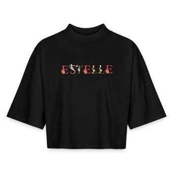 Le nom ESTELLE est décoré de fleurs - T-shirt femme coupe boxy recyclé manches mi-longues Stanley/Stella - noir - Devant - AI Model Female 172 light (172cm)