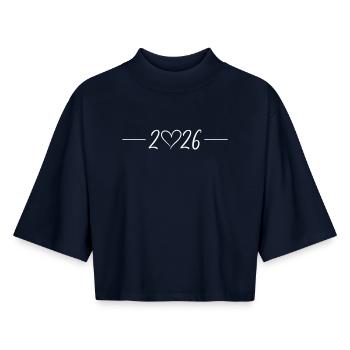 2026 Linie Herz - Boxy Frauen Recyceltes 1/2 Sleeved T-Shirt by Stanley/Stella - Navy - Vorne - AI Model Female 172 light (172cm)