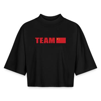 Support-Team China - Boxy Frauen Recyceltes 1/2 Sleeved T-Shirt by Stanley/Stella - Schwarz - Vorne - AI Model Female 172 light (172cm)