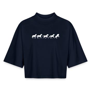 ! Evolution Pferd in Bewegung - Boxy Frauen Recyceltes 1/2 Sleeved T-Shirt by Stanley/Stella - Navy - Vorne - AI Model Female 172 light (172cm)