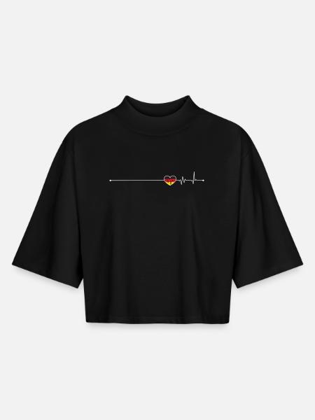 Heartbeat Deutschlandflagge - Boxy Frauen Recyceltes 1/2 Sleeved T-Shirt by Stanley/Stella - Schwarz