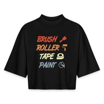 Brush Roller Tape Paint - Boxy Women's Recycled 1/2 Sleeved T-Shirt by Stanley/Stella - black - Front - AI Model Female 172 light (172cm)