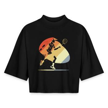 Vintage Badminton - Boxy Women's Recycled 1/2 Sleeved T-Shirt by Stanley/Stella - black - Front - AI Model Female 172 light (172cm)