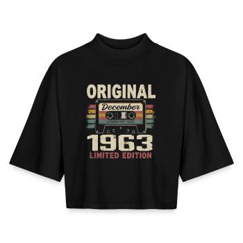 Cadeau D'anniversaire Décembre 1963 - T-shirt femme coupe boxy recyclé manches mi-longues Stanley/Stella - noir - Devant - AI Model Female 172 light (172cm)