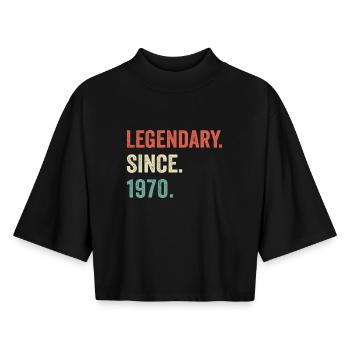 legendary since 1970 - Boxy Women's Recycled 1/2 Sleeved T-Shirt by Stanley/Stella - black - Front - AI Model Female 172 light (172cm)