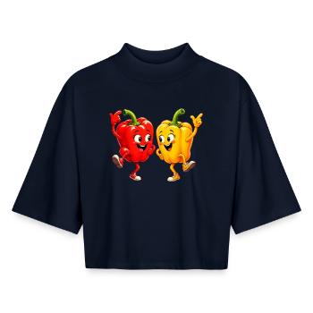 Peppers Vegetables at the Dance - Boxy Women's Recycled 1/2 Sleeved T-Shirt by Stanley/Stella - navy - Front - AI Model Female 172 light (172cm)